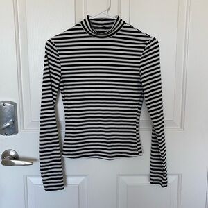 SHEIN Black & White Striped Long-Sleeve Mock Neck Top